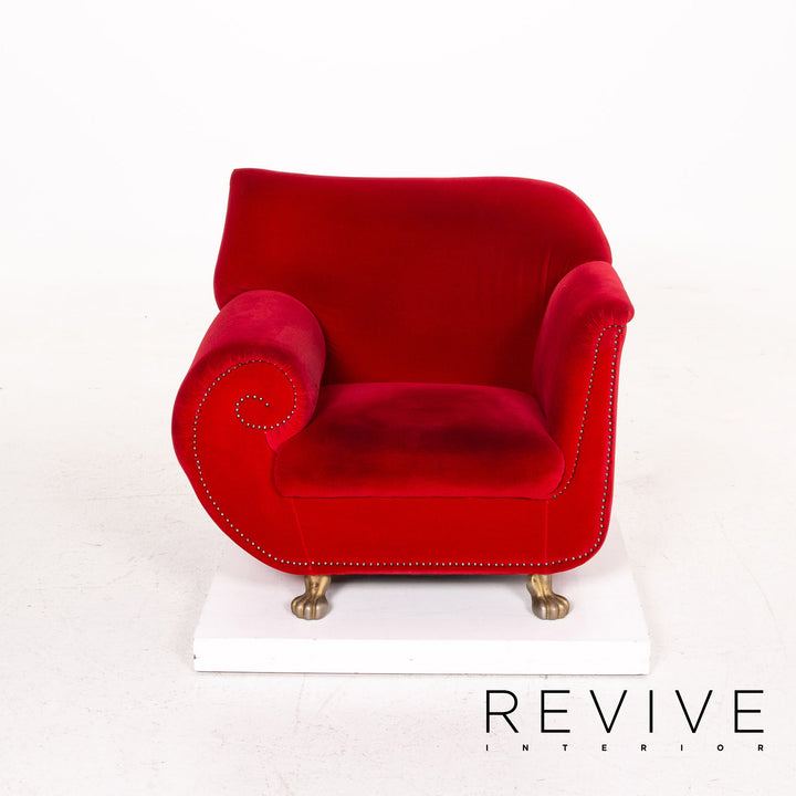 Ensemble de fauteuils en tissu velours Bretz Gaudi rouge 1x fauteuil 1x tabouret #15520