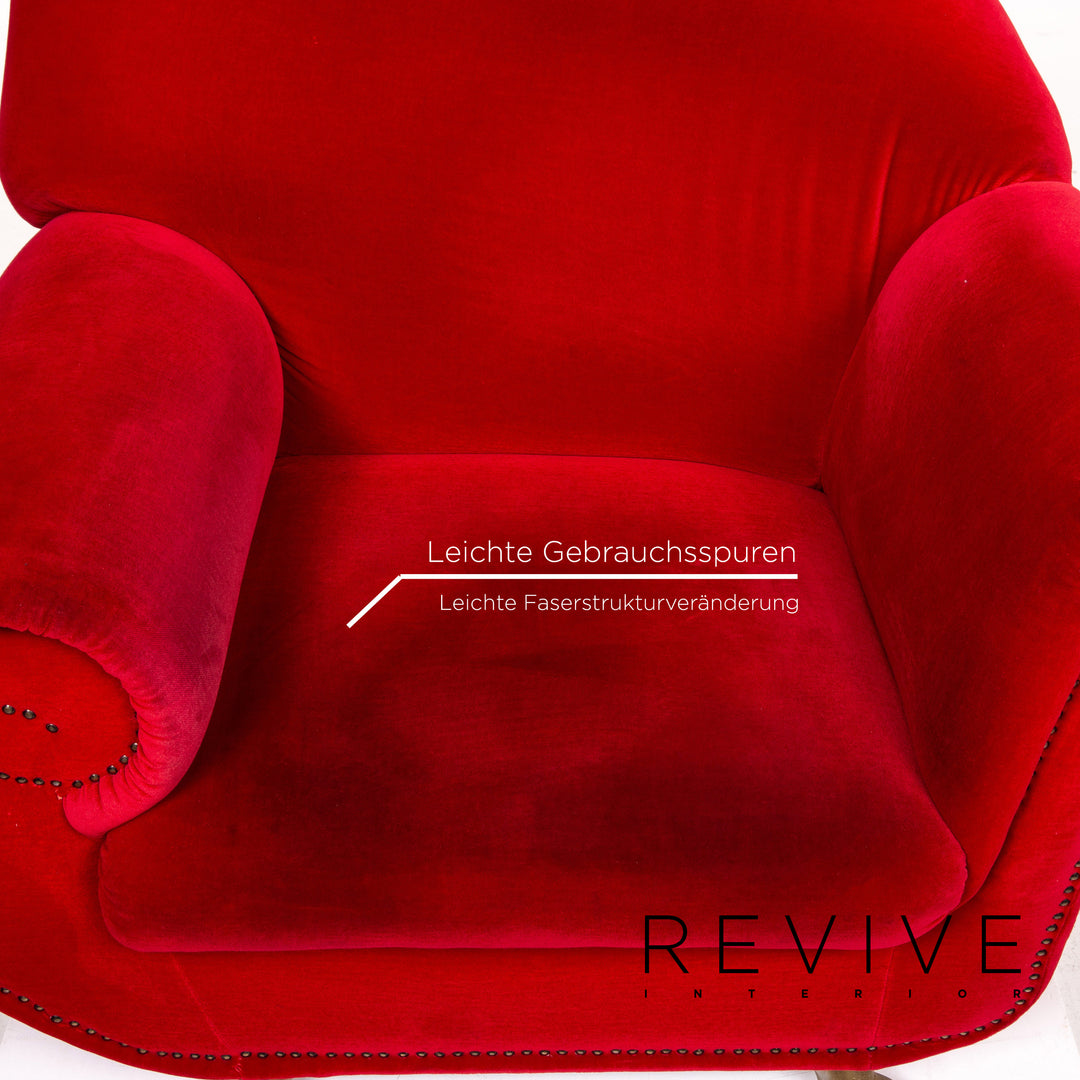 Ensemble de fauteuils en tissu velours Bretz Gaudi rouge 1x fauteuil 1x tabouret #15520