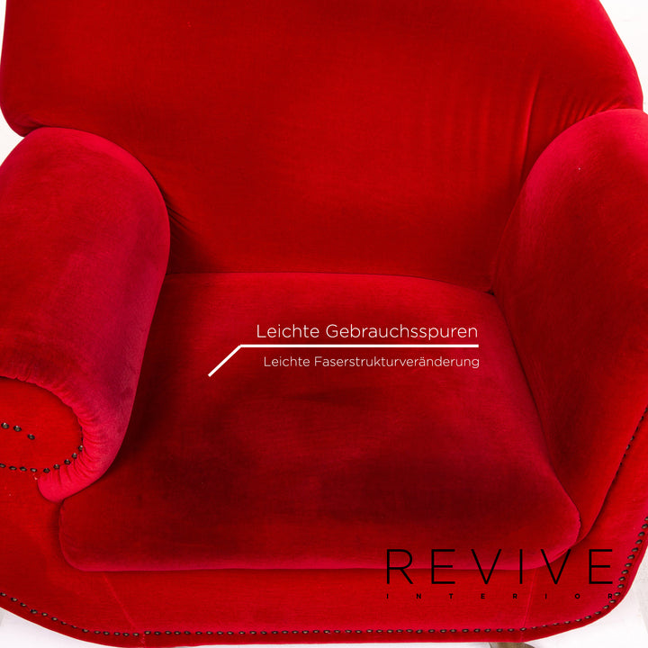 Ensemble de fauteuils en tissu velours Bretz Gaudi rouge 1x fauteuil 1x tabouret #15520