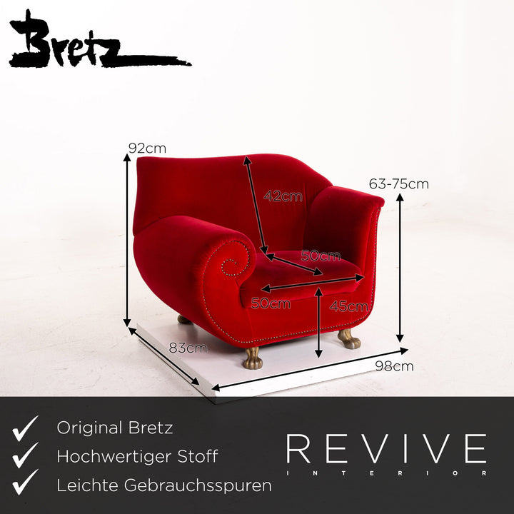 Ensemble de fauteuils en tissu velours Bretz Gaudi rouge 1x fauteuil 1x tabouret #15520