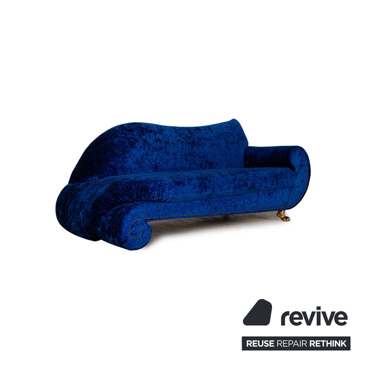 Bretz Gaudi velvet fabric sofa blue three-seater couch recamier