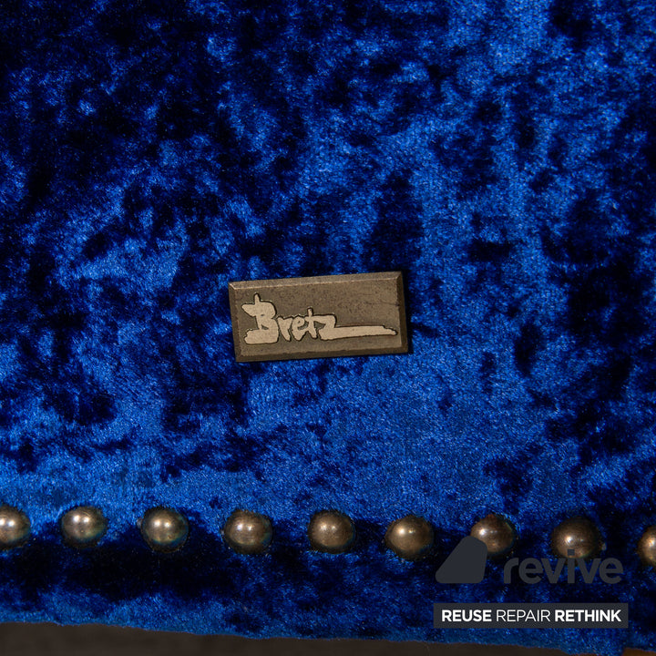 Bretz Gaudi velvet fabric sofa blue three-seater couch recamier