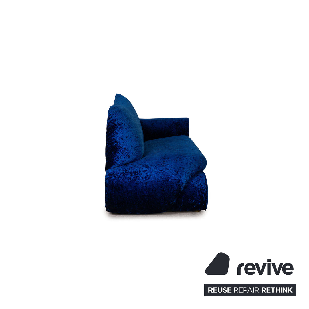 Ensemble de canapés en tissu velours Bretz Gaudi, fauteuil trois places bleu