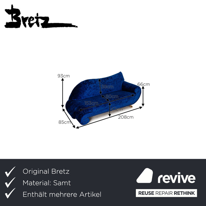 Ensemble de canapés en tissu velours Bretz Gaudi, fauteuil trois places bleu