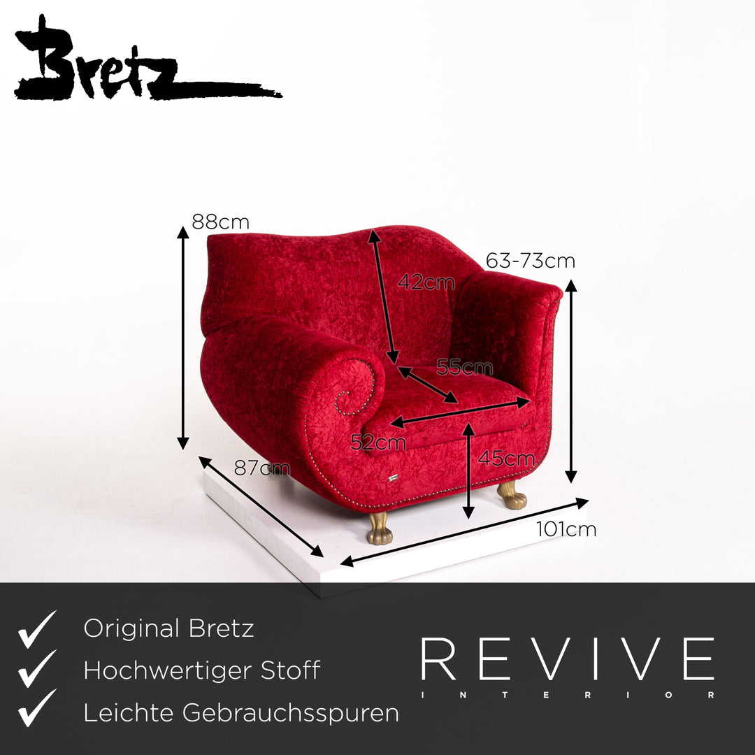 Bretz Gaudi Samt Stoff Sofa Garnitur Rot 1x Zweisitzer 1x Sessel 1x Hocker #13775