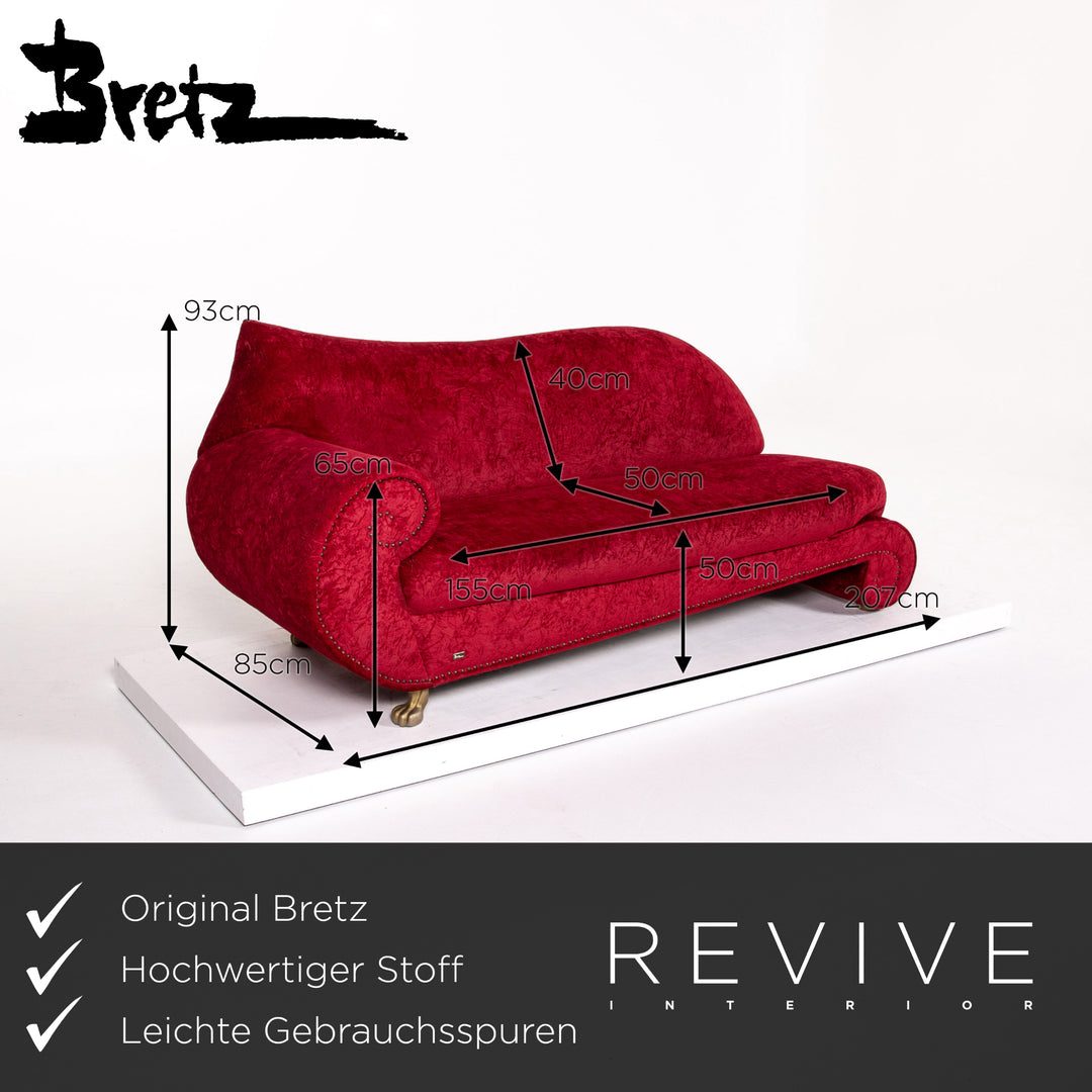 Bretz Gaudi Samt Stoff Sofa Garnitur Rot 1x Zweisitzer 1x Sessel 1x Hocker #13775