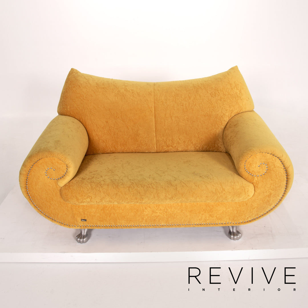 Bretz Gaudi Samt Stoff Sofa Gelb Zweisitzer Couch #13701