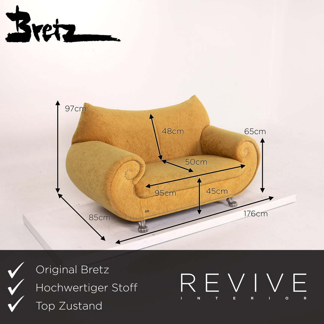 Bretz Gaudi Velvet Fabric Sofa Yellow Two Seater Couch #13701