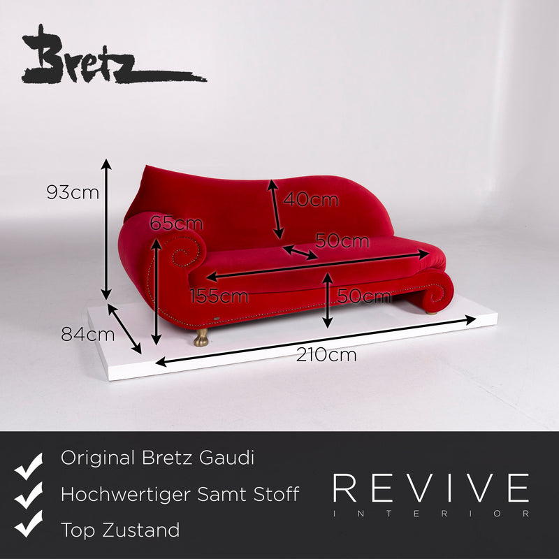 Bretz Gaudi Samt Stoff Sofa Rot Dreisitzer Récamière Couch 