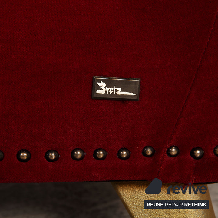 Bretz Gaudi Fabric Three Seater Red Sofa Couch Velvet