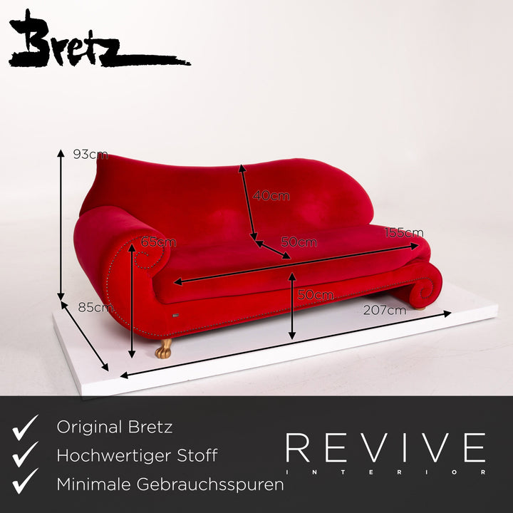 Bretz Gaudi Stoff Samt Sofa Rot Dreisitzer Couch #14260
