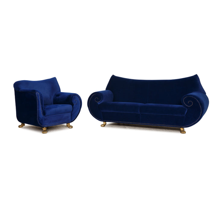 Bretz Gaudi Stoff Sofa Garnitur Blau Zweisitzer Sessel Couch Samt