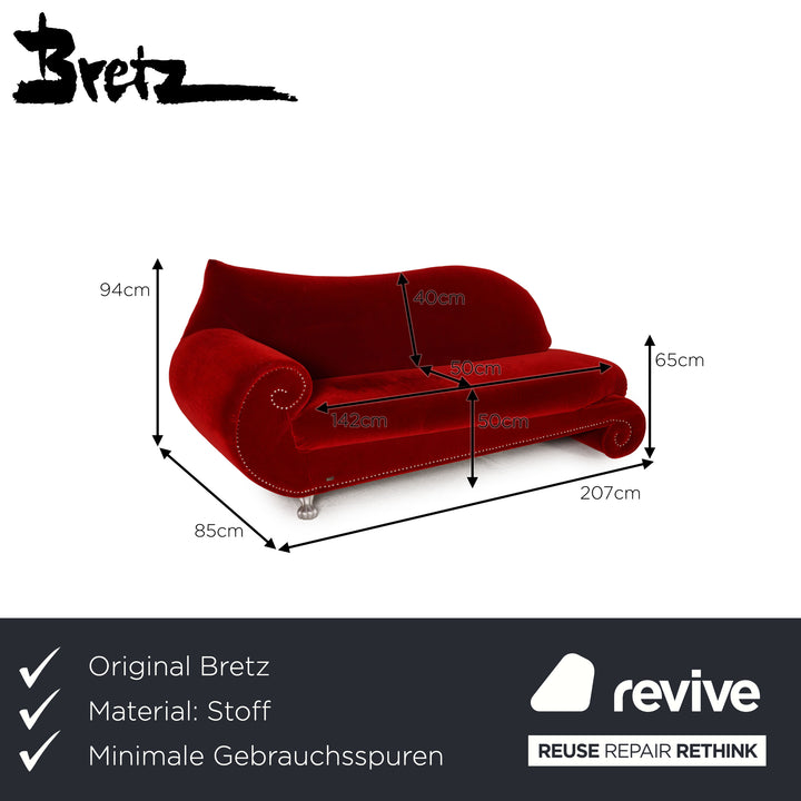 Bretz Gaudi Stoff Sofa Rot Dreisitzer Couch Recamiere
