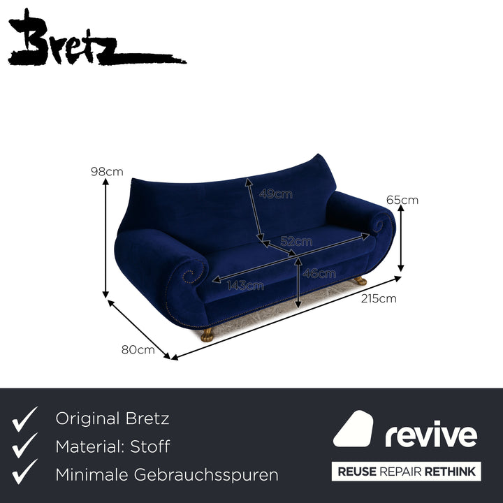 Bretz Gaudi Stoff Zweisitzer Blau Sofa Couch Samt