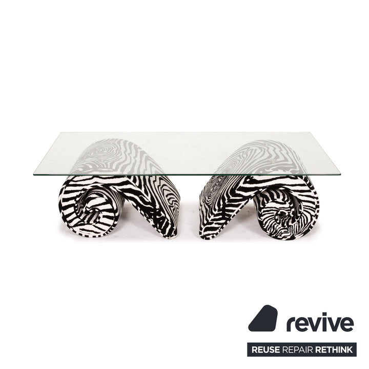 Bretz mammoth glass velvet fabric coffee table zebra pattern black and white