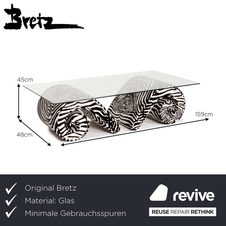 Bretz mammoth glass velvet fabric coffee table zebra pattern black and white