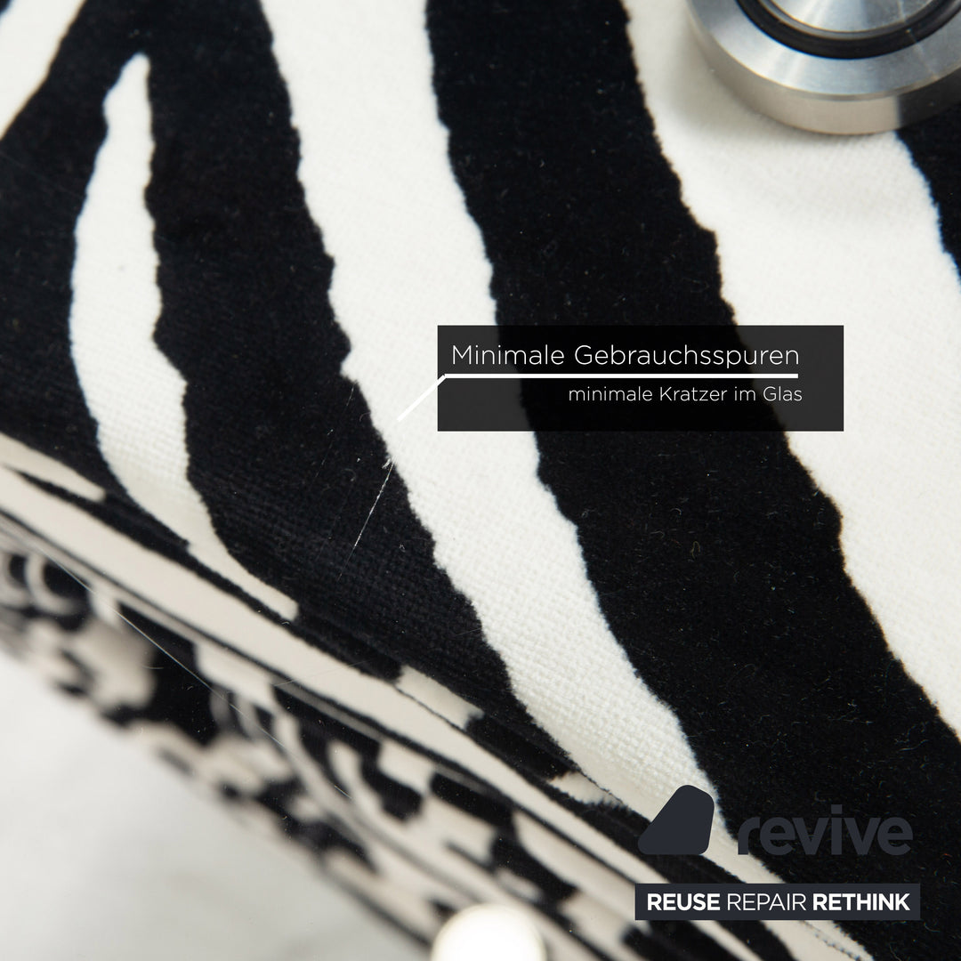 Bretz Mammut Glas Samt Stoff Couchtisch Zebra Muster Schwarz Weiß