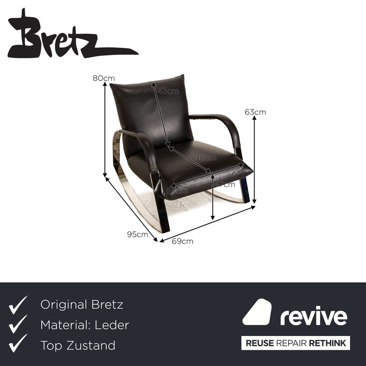 Bretz Highland B132 Leder Schaukelstuhl Sessel Schwarz inkl. Hocker