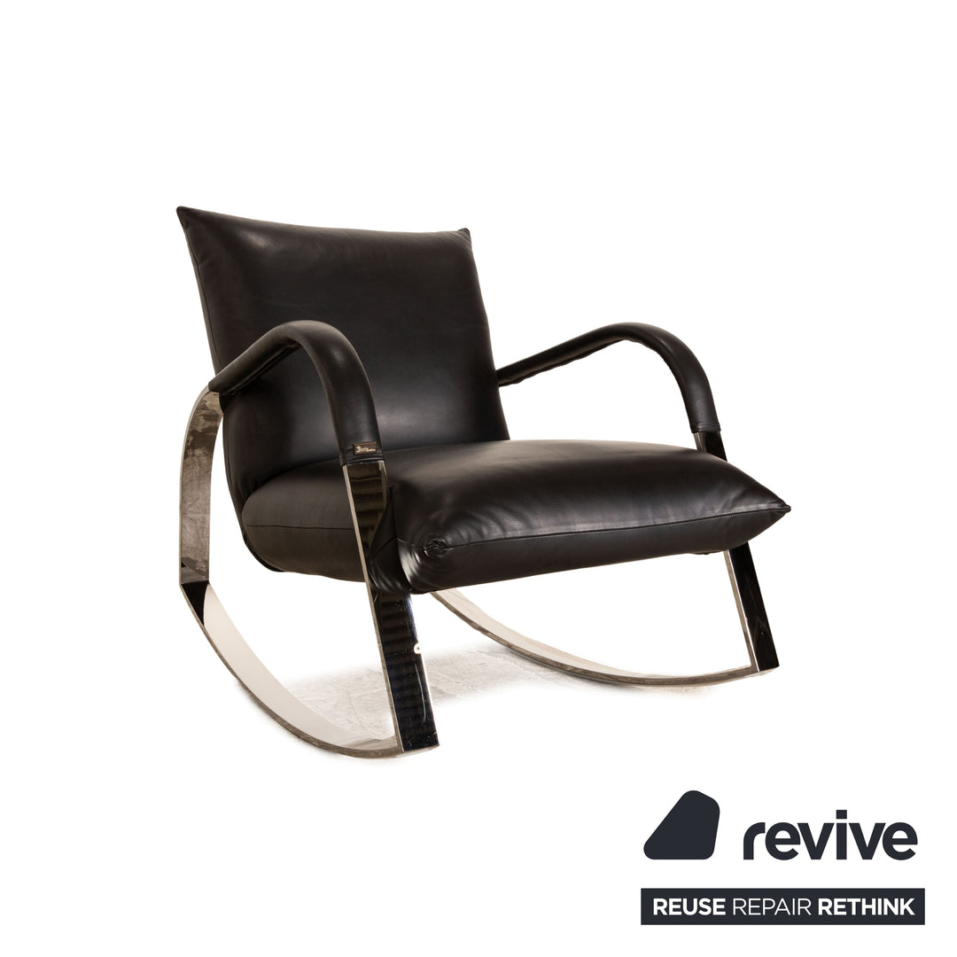 Bretz Highland B132 Leder Schaukelstuhl Sessel Schwarz inkl. Hocker