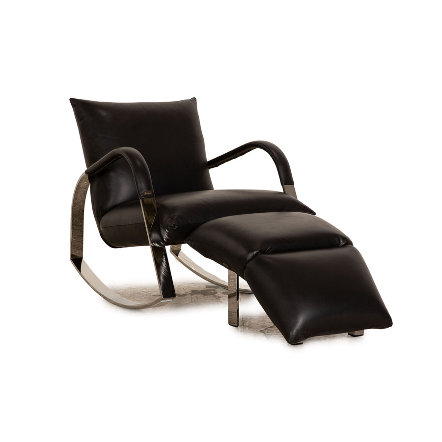 Bretz Highland B132 Leder Schaukelstuhl Sessel Schwarz inkl. Hocker