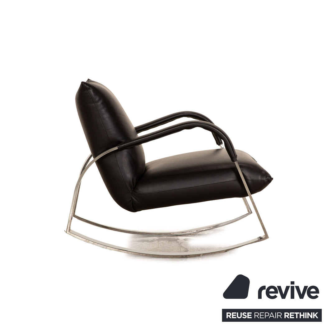 Bretz Highland B132 Leder Schaukelstuhl Sessel Schwarz inkl. Hocker