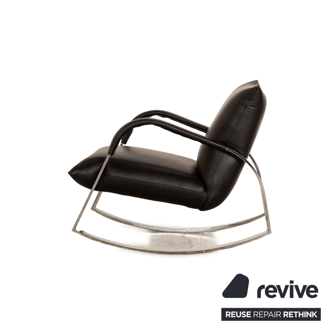 Bretz Highland B132 Leder Schaukelstuhl Sessel Schwarz inkl. Hocker