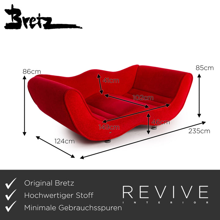 Bretz Laola Stoff Sofa Rot Dreisitzer Couch