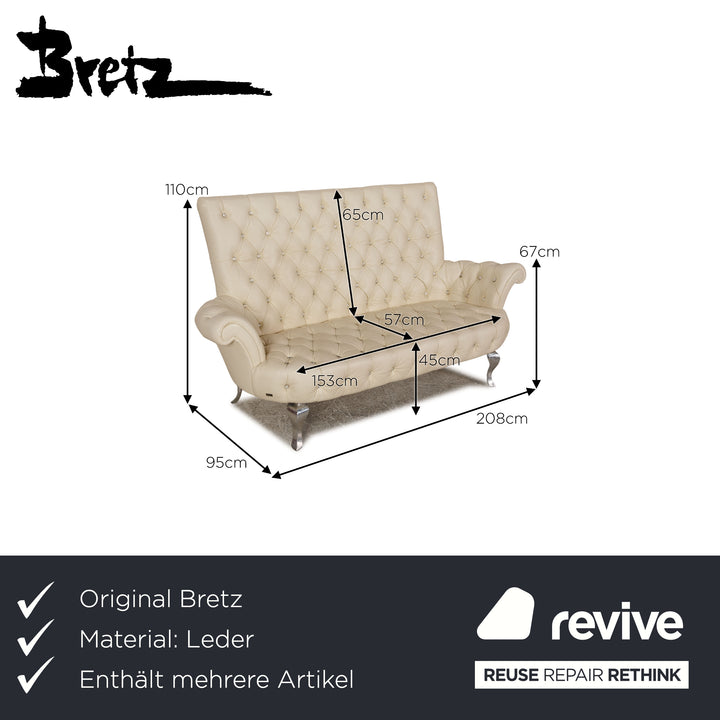 Bretz Leder Sofa Garnitur Creme Zweisitzer Dreisitzer Couch