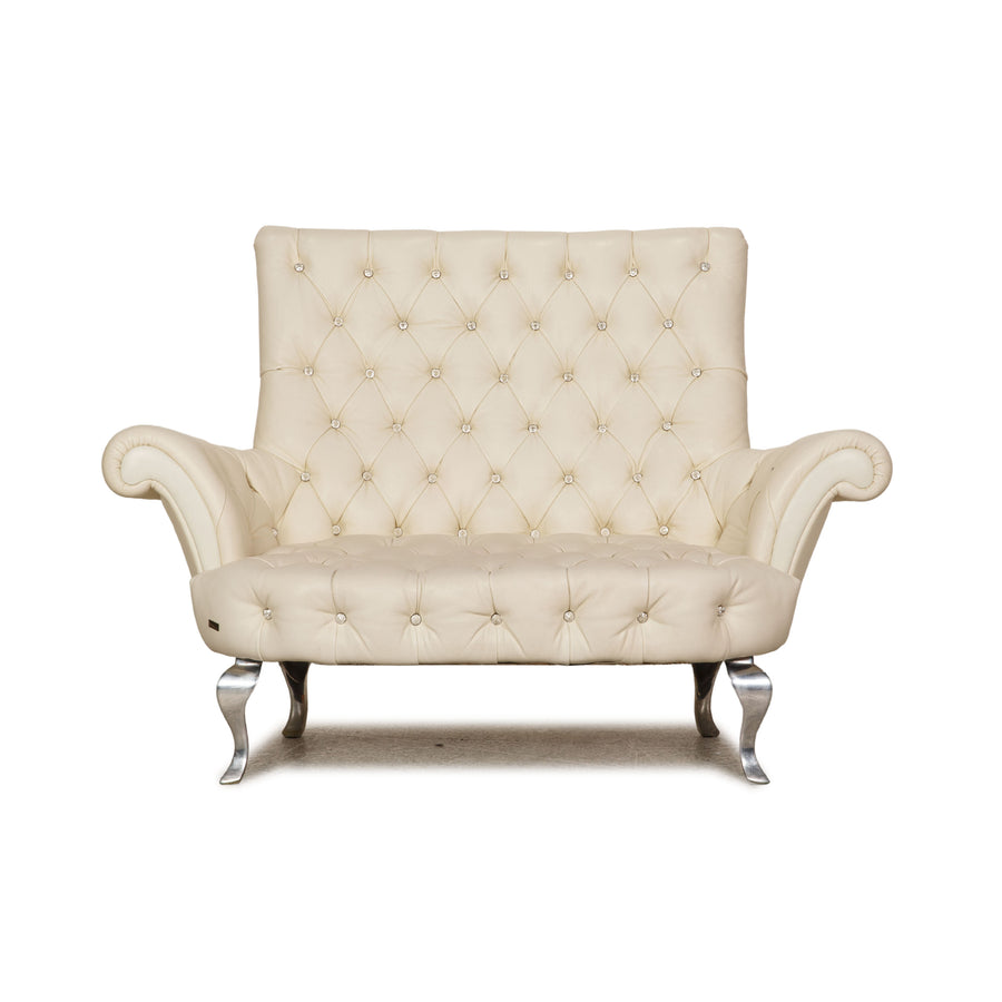 Bretz Leather Two Seater Cream Sofa Couch