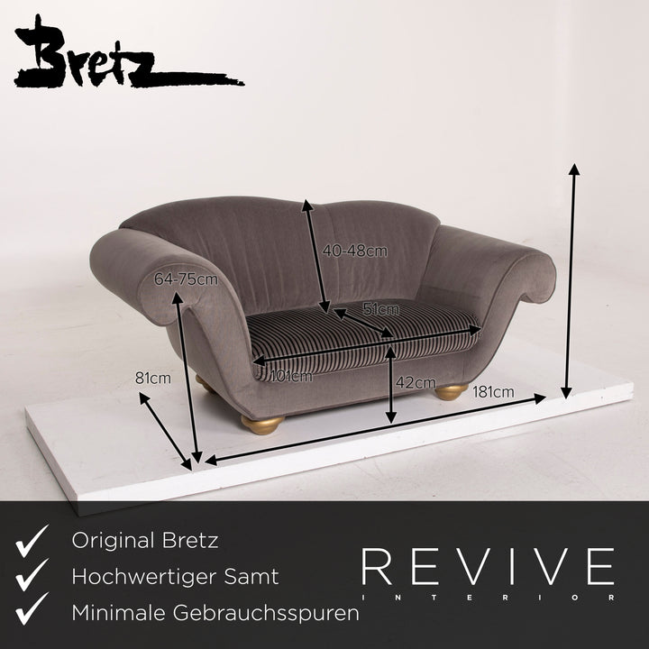 Bretz LouLou Stoff Sofa Garnitur Grau 2x Zweisitzer Samt #15154