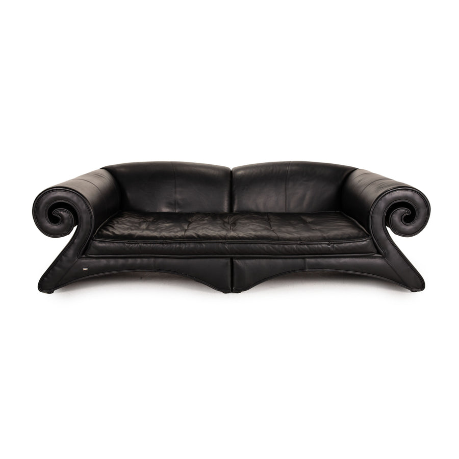 Bretz Mammut Leder Sofa Schwarz Viersitzer Couch inkl. Kissen