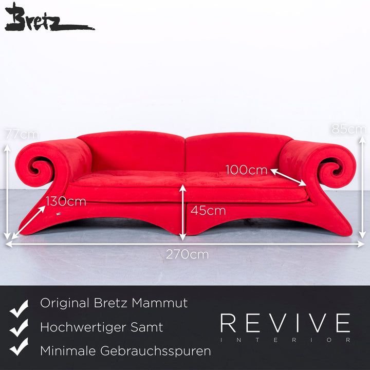 Bretz Mammut Velvet Sofa Red Four Seater Couch Fabric Modern #5644