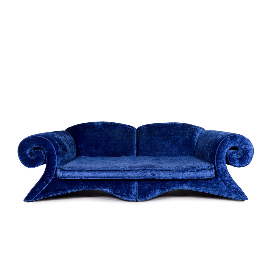 Bretz Mammut Samt Stoff Sofa Blau Viersitzer Couch#10786