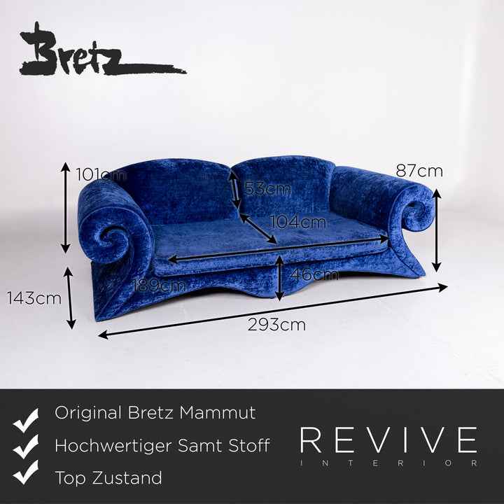 Bretz Mammoth Velvet Fabric Sofa Blue Four Seater Couch#10786