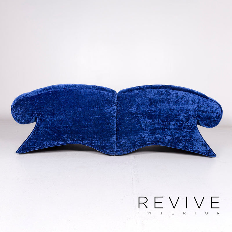 Bretz Mammut Samt Stoff Sofa Blau Viersitzer Couch