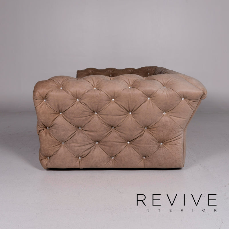 Bretz Marilyn Leder Sofa Garnitur Braun 1x Bett 1x Dreisitzer Kaptionierung Glitzersteine Pompös 