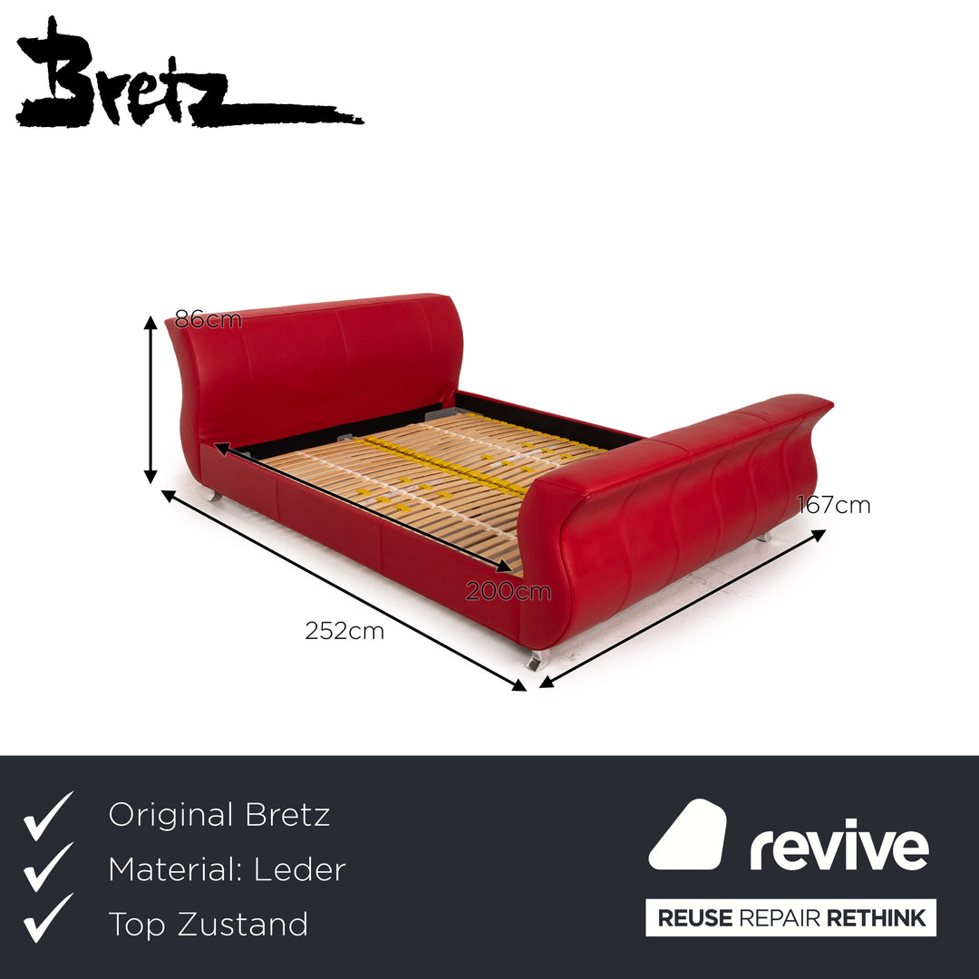 Bretz Moon leather double bed red 160x200cm bed