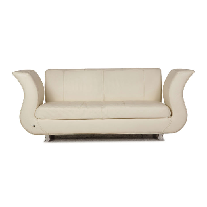 Bretz Moon Leder Sofa Creme Dreisitzer Couch