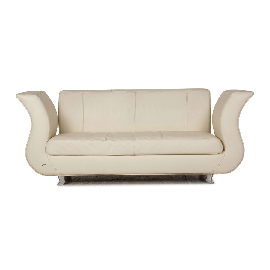 Bretz Moon Leder Sofa Creme Dreisitzer Couch