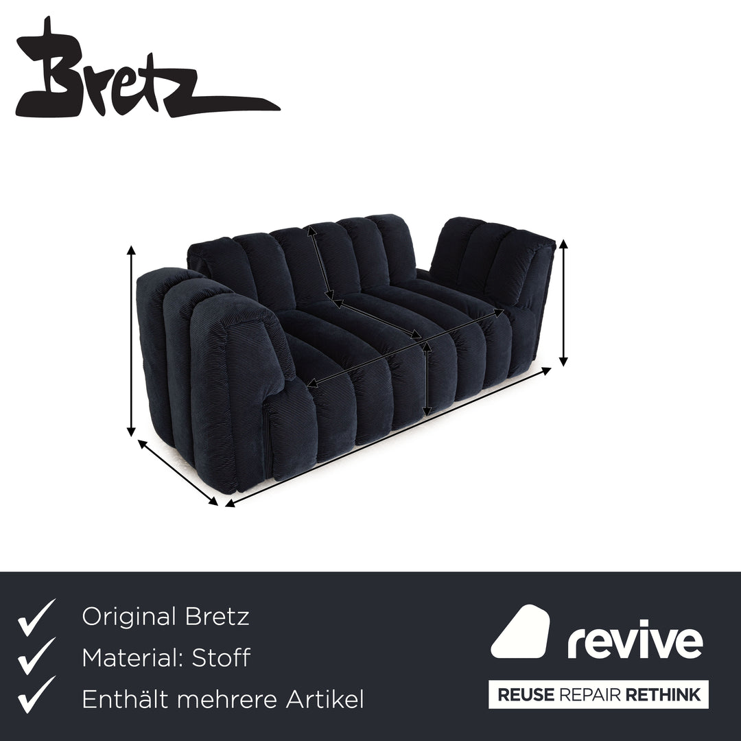 Bretz Moonraft Stoff Sofa Garnitur Blau Dreisitzer Zweisitzer Sofa Couch Ausstellungsstück