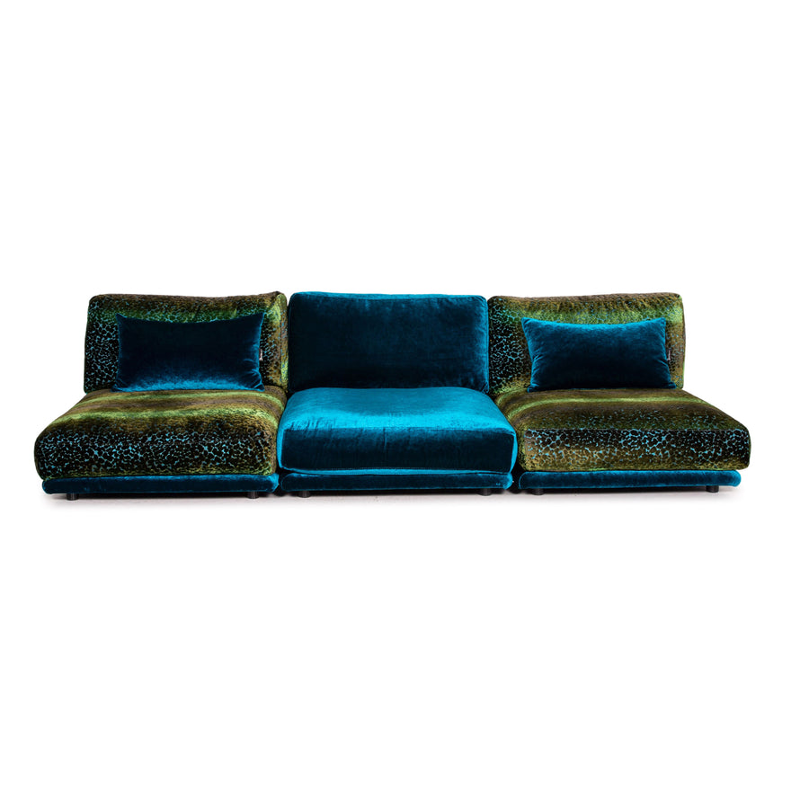 Bretz Napali Velvet Sofa Blue Green Three Seater Couch #14803