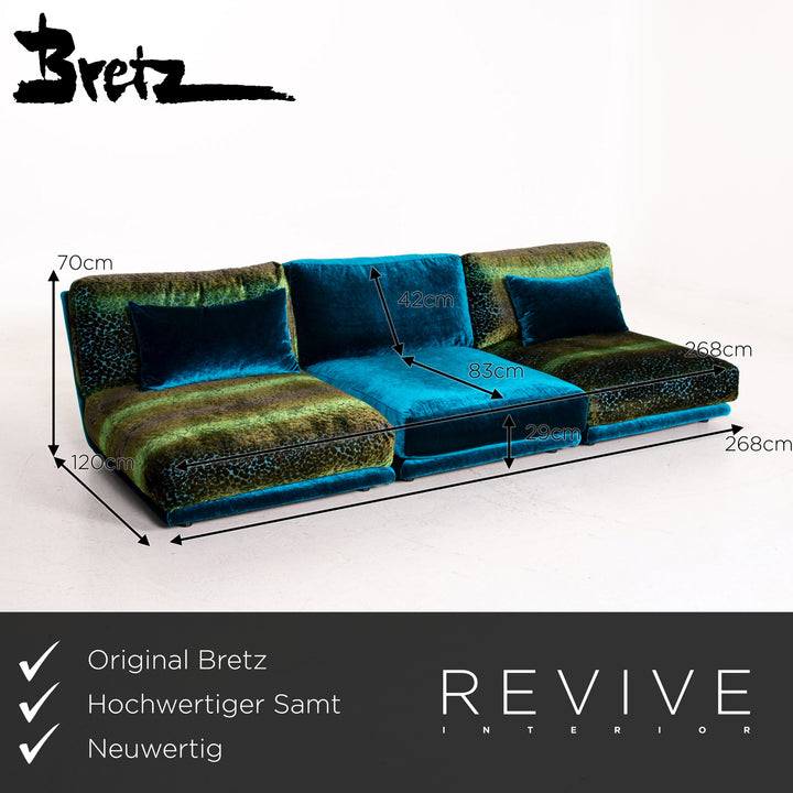 Bretz Napali velvet sofa set blue green 1x three-seater 1x stool #15152