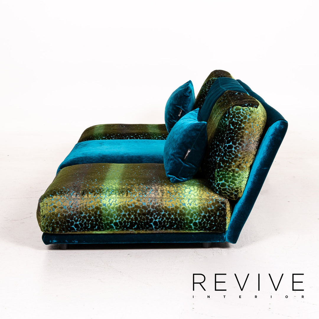 Bretz Napali velvet sofa set blue green 1x three-seater 1x stool #15152