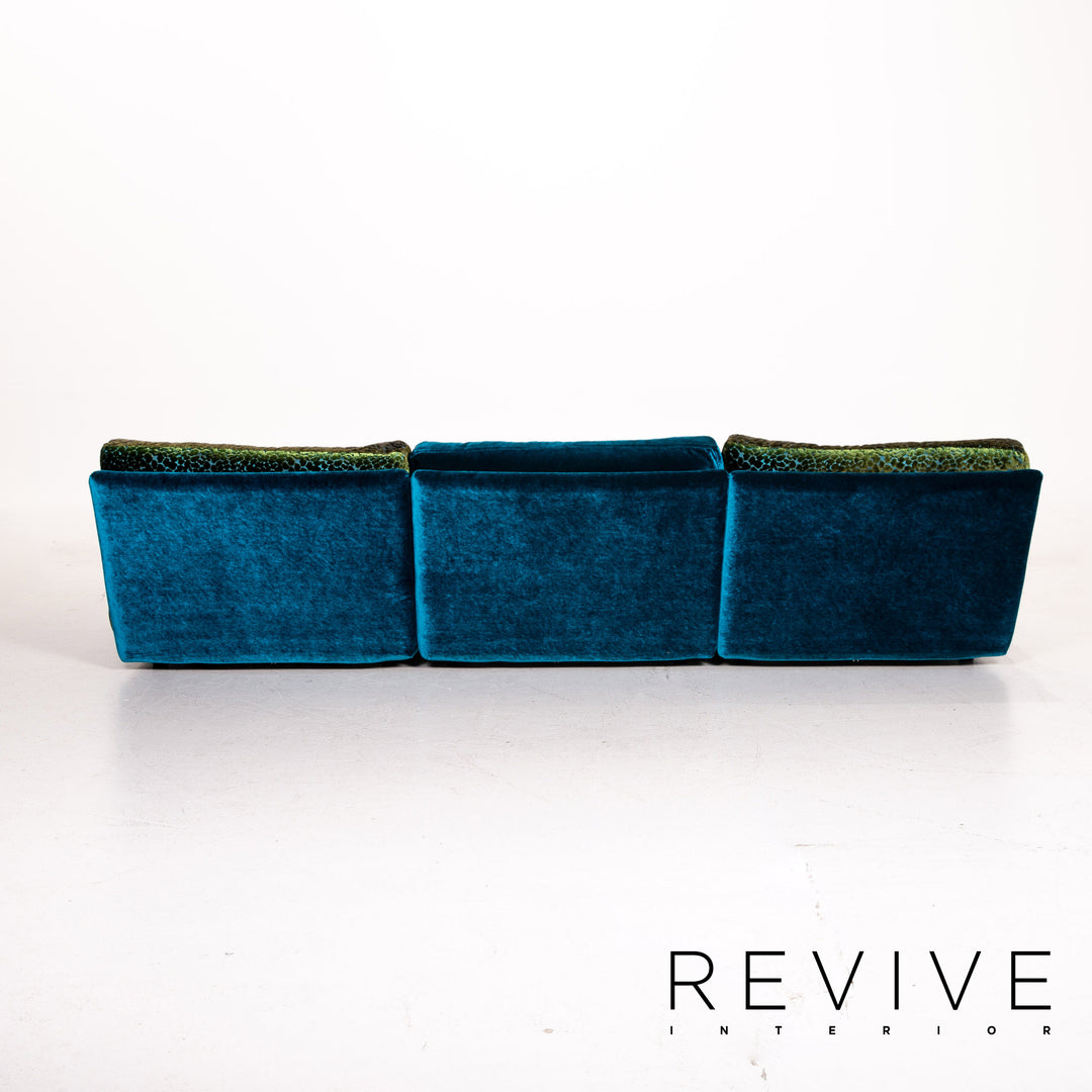 Bretz Napali velvet sofa set blue green 1x three-seater 1x stool #15152