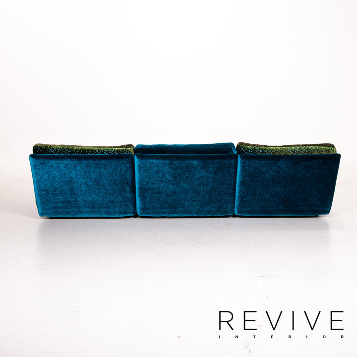 Bretz Napali velvet sofa set blue green 1x three-seater 1x stool #15152