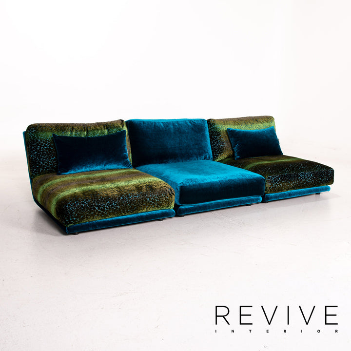 Bretz Napali velvet sofa set blue green 1x three-seater 1x stool #15152
