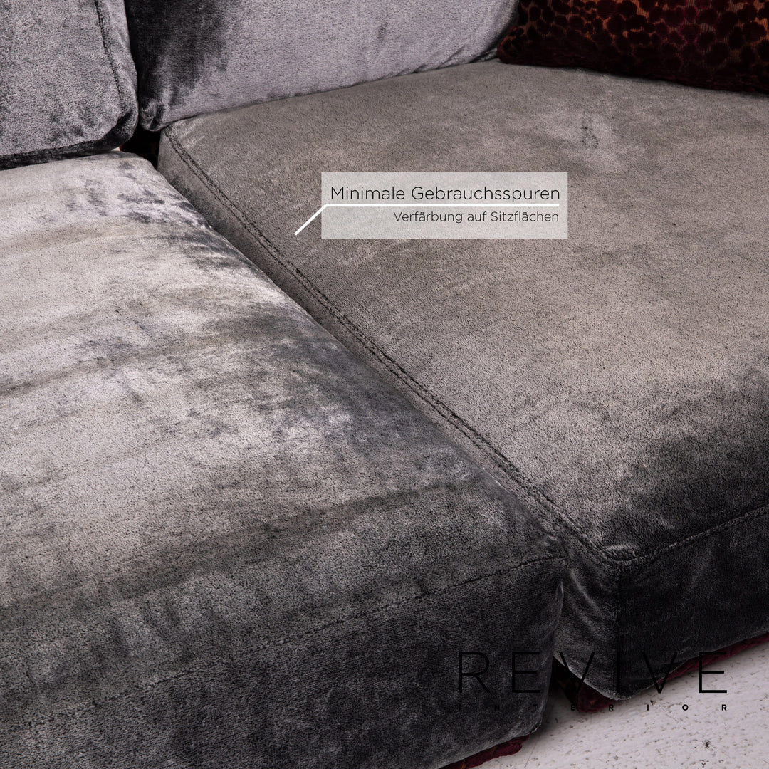 Bretz Napali Velvet Fabric Corner Sofa incl. Perspex Table Gray Berry Sofa Couch #15432
