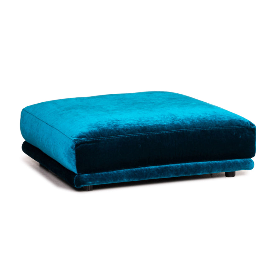 Bretz Napali Velvet Fabric Pouf Blue Ottoman #14804