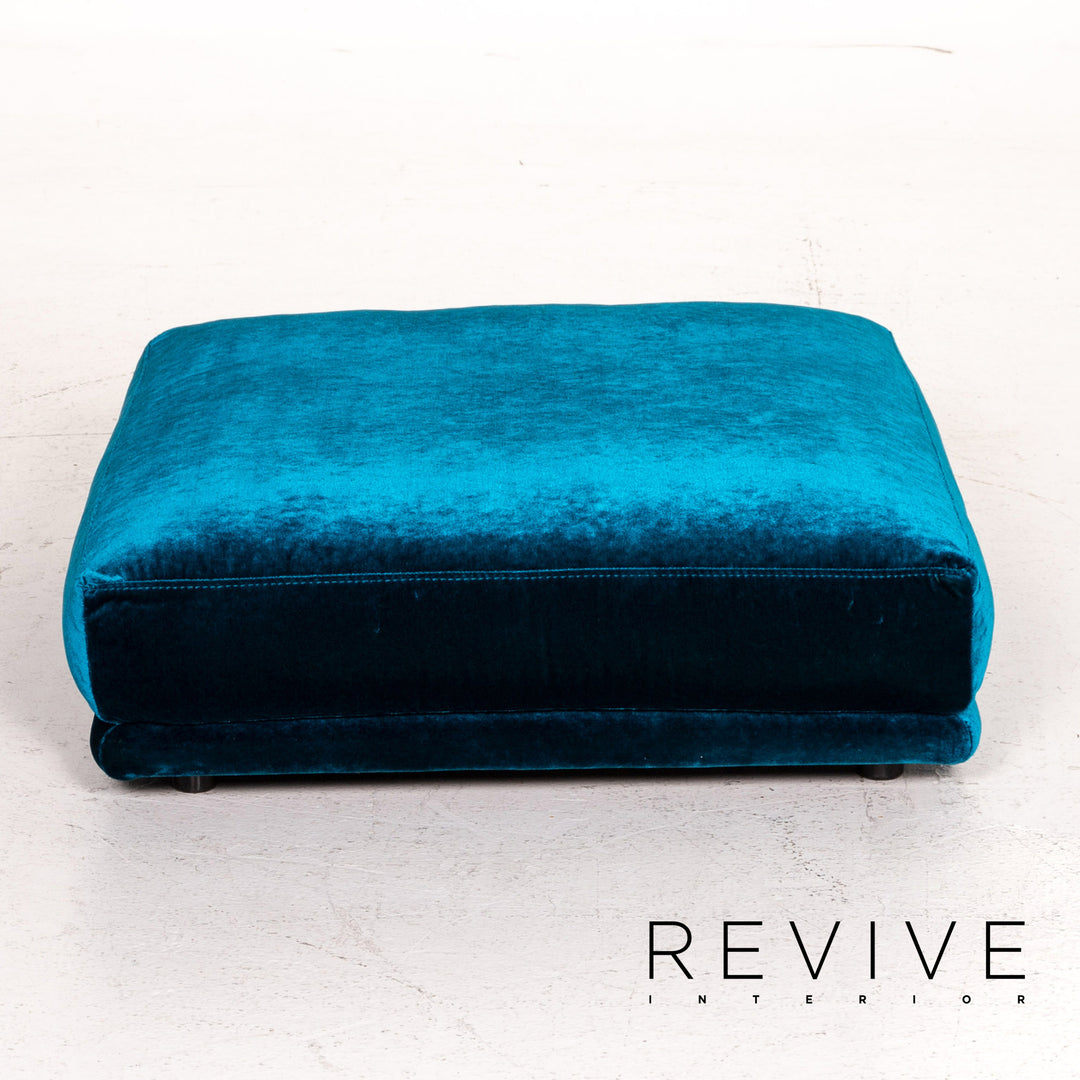 Bretz Napali Velvet Fabric Pouf Blue Ottoman #14804