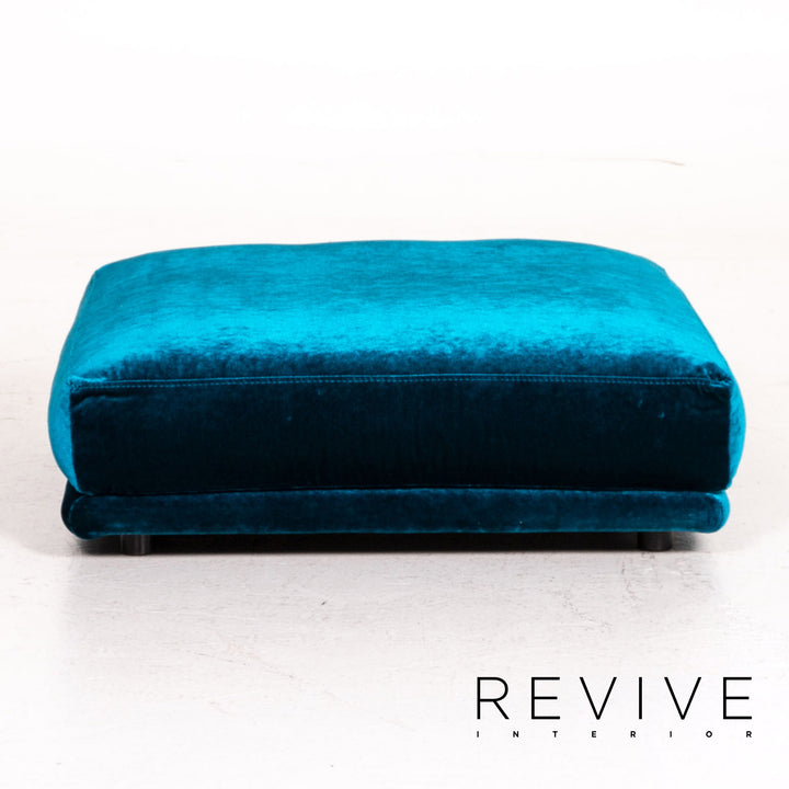 Bretz Napali Velvet Fabric Pouf Blue Ottoman #14804